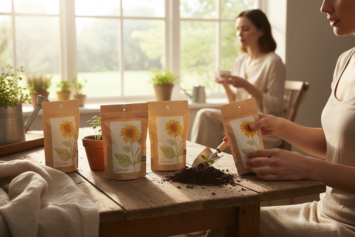 Set Of 5 Mini Sunflower Grow Kits In Garden-In-A-Bag Kraft Packaging