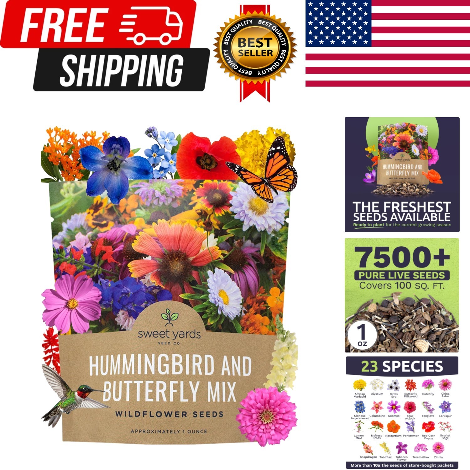 Wildflower Seeds Butterfly and Humming Bird Mix – Large 1 Ounce Packet 7,500+…