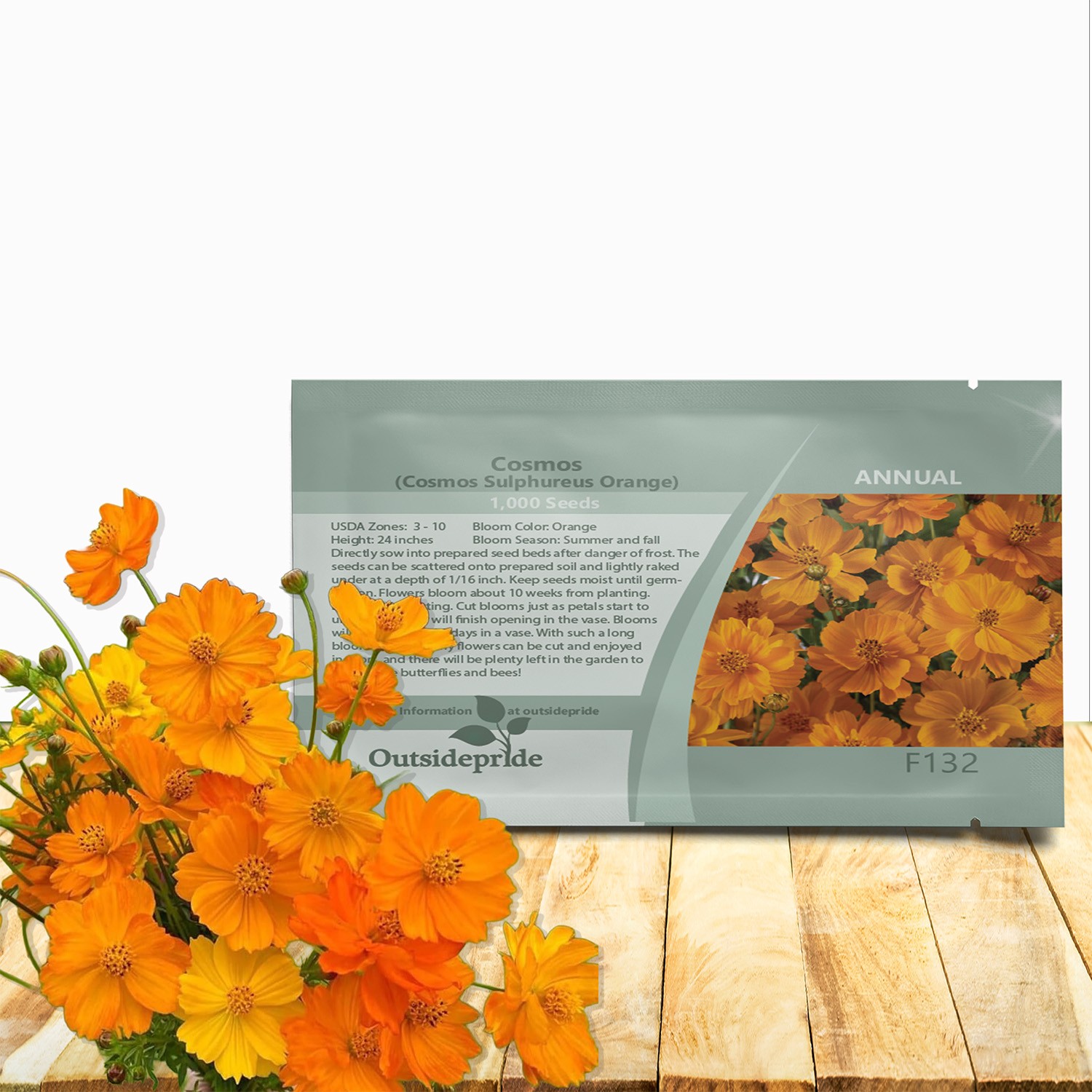 2000 Seeds Klondike Drought Tolerant Cosmos Sulphureus Orange Garden Flower