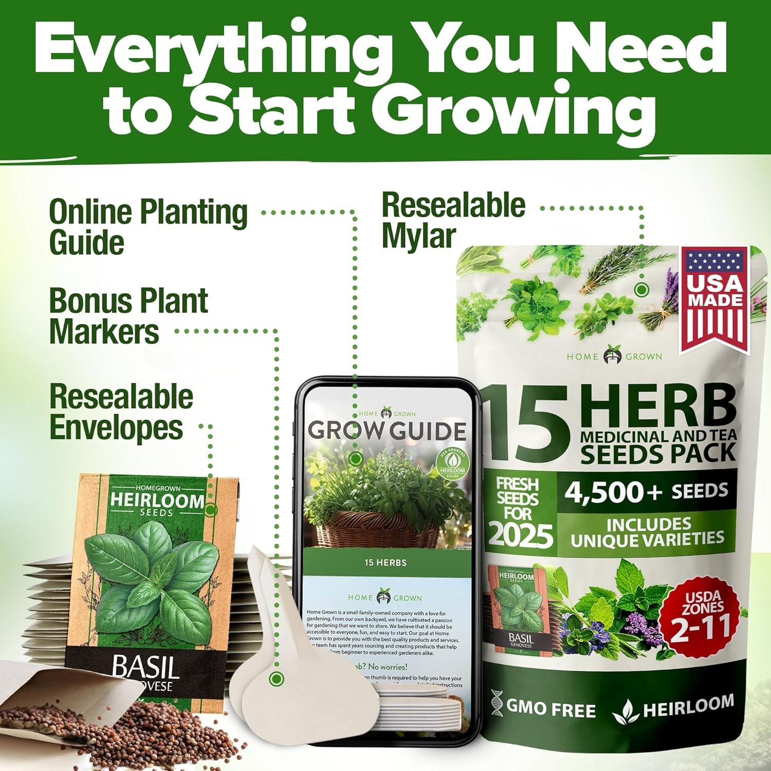 Complete Herb Garden Kit – 15 Heirloom Seeds for Home & Hydroponic Growth
