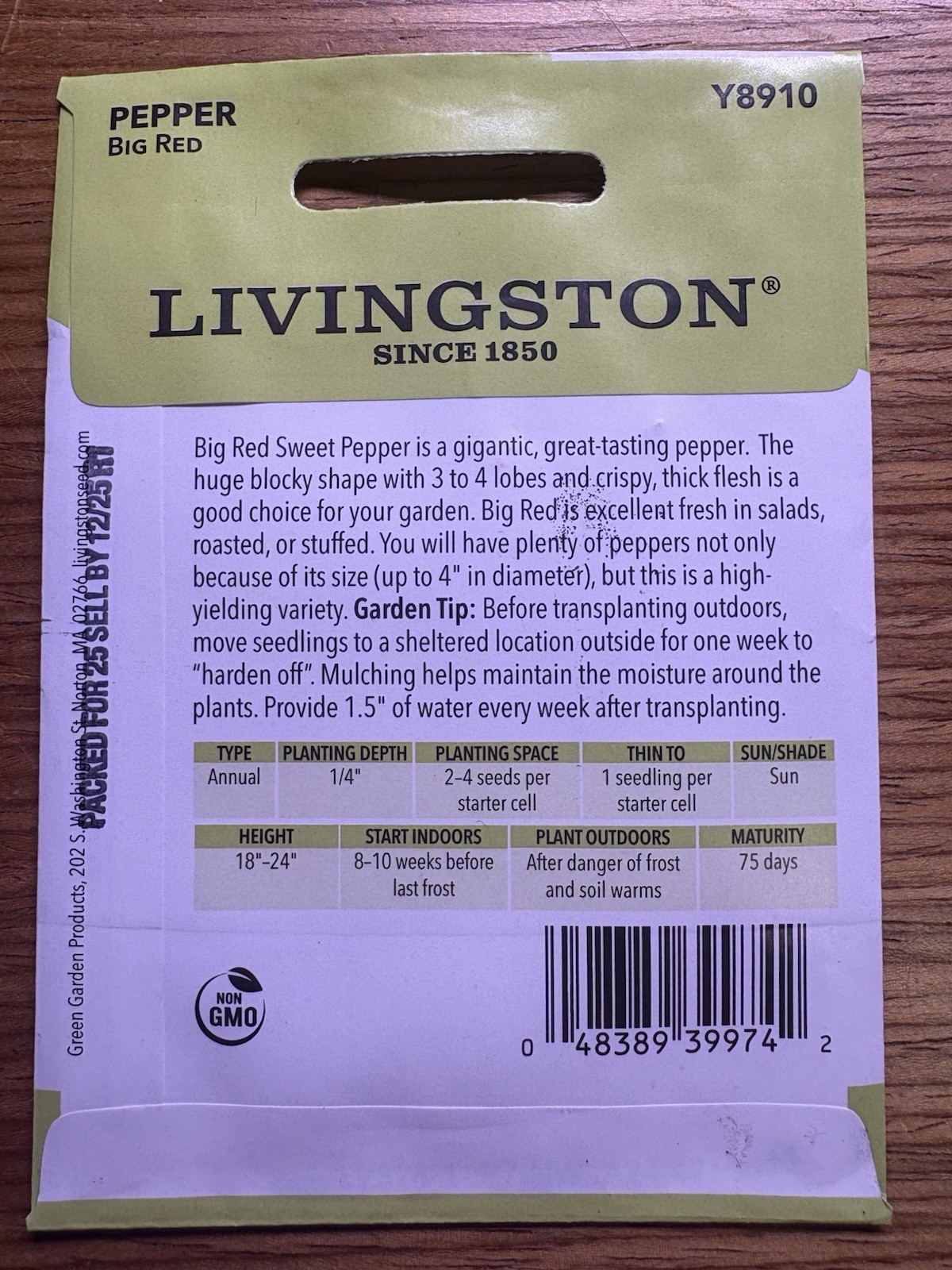 5 PACK BUNDLE Livingston Seed Company Pepper Big Red Non-GMO Vegetable Seeds