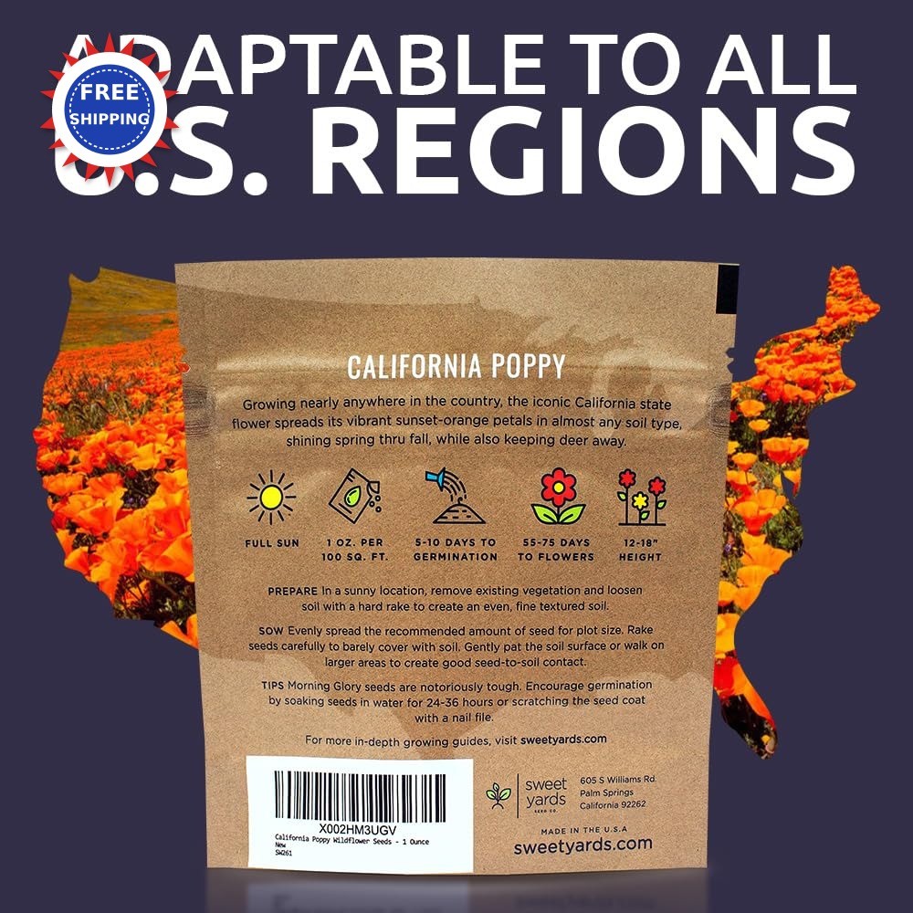 Wildflower Seeds California Orange Poppy 1 Ounce Packet Bulk Native State