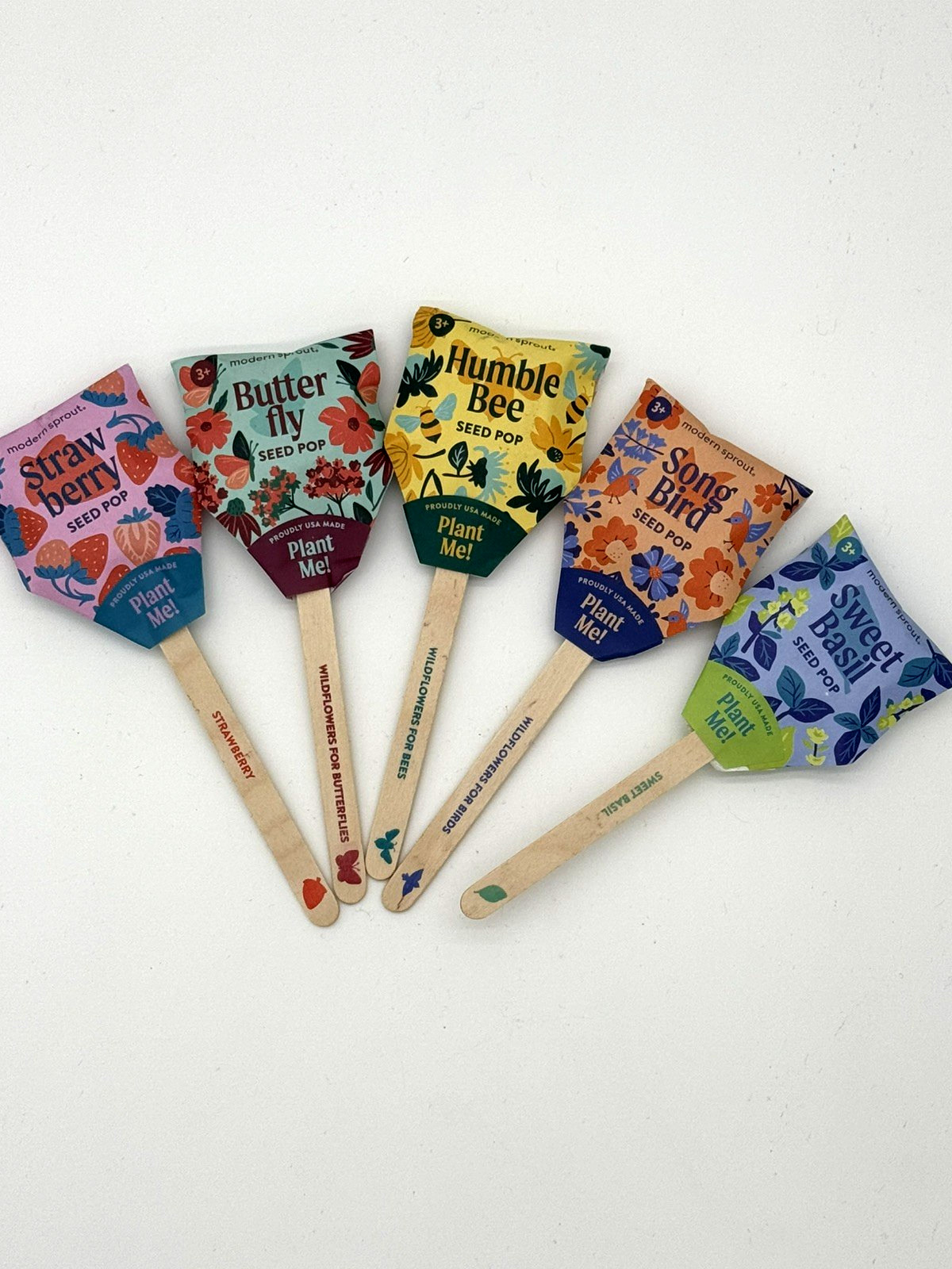 Modern Sprout Seed Pop 5‑Pack | Humble Bee, Song Bird, Sweet Basil, Strawberry,