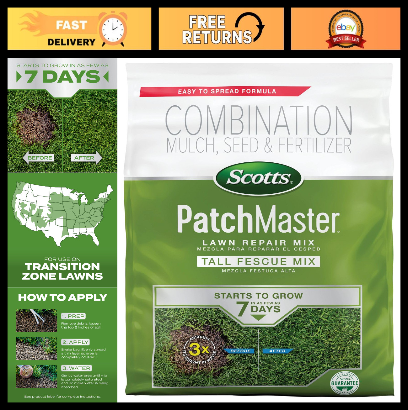 Lawn Repair Mix Tall Fescue Seed – Grass Fertilizer & Mulch, 10 lb Patch Kit