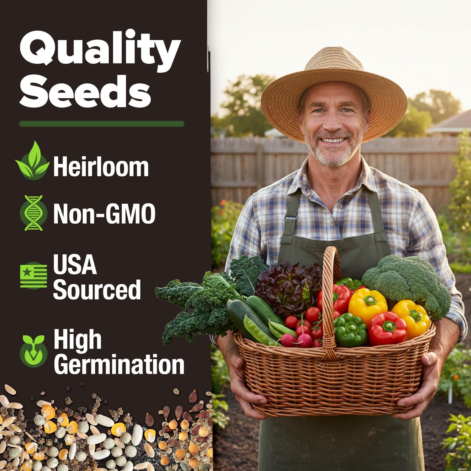 HOME GROWN 10 Variety Survival Seed Vault 2000 USA Grown Heirloom Non GMO