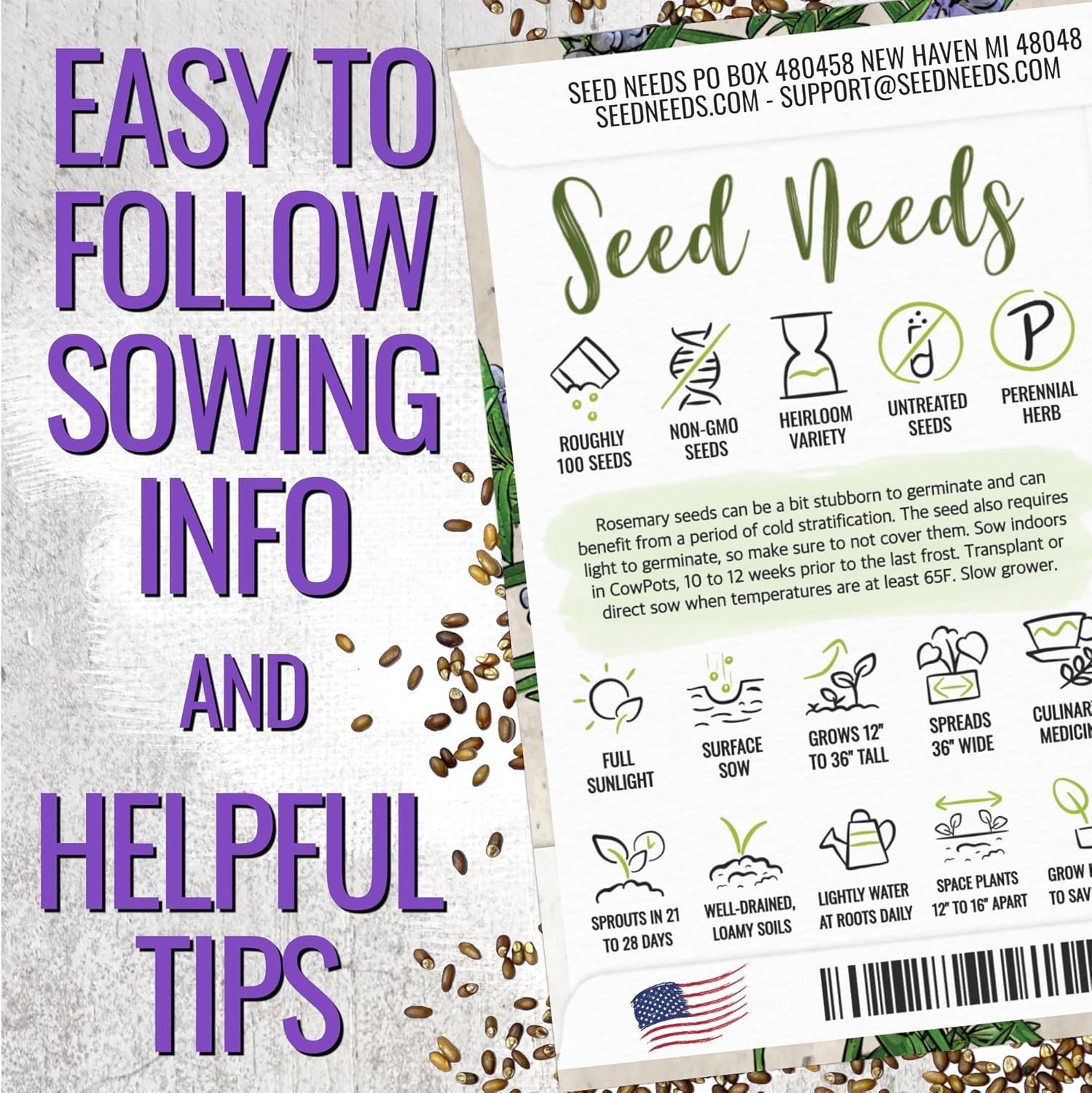 Heirloom Rosemary Seeds – Non-GMO with Medicinal & Culinary Benefits, 100 Seeds