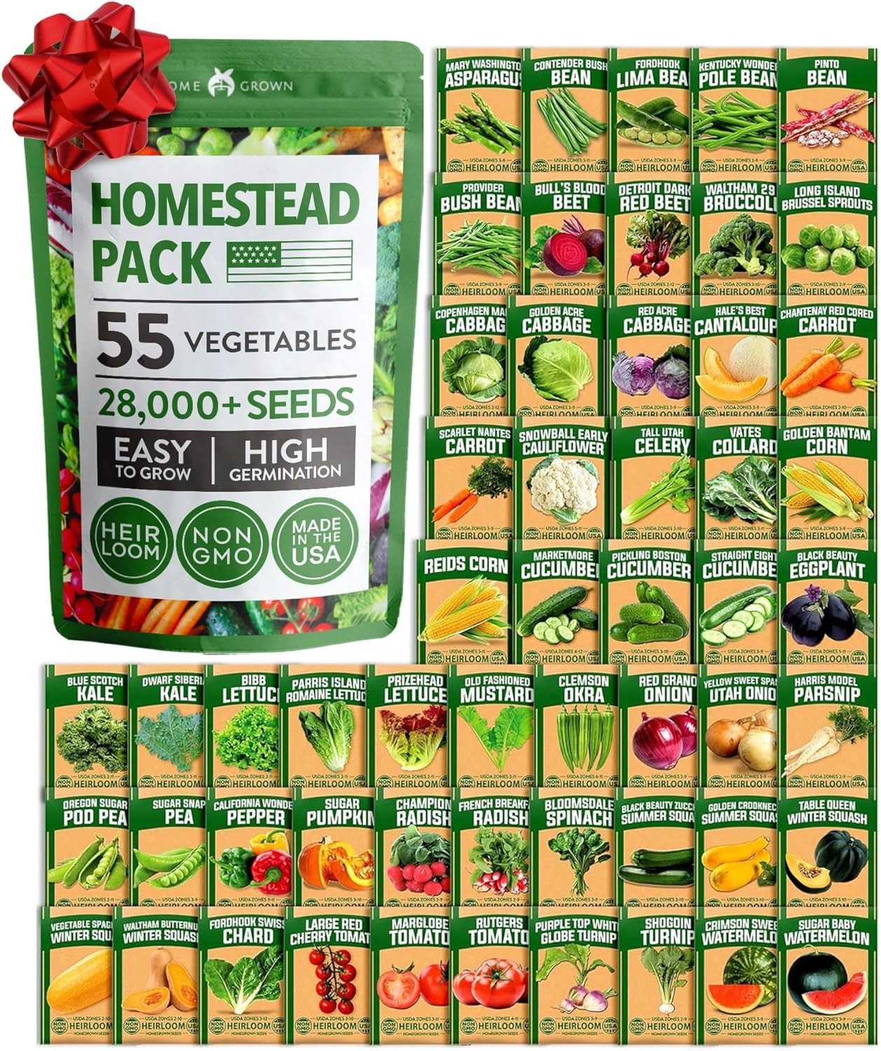 55 Vegetable Seeds Pack 28,000+ Non-GMO Heirloom Seeds for Planting Vegetable…