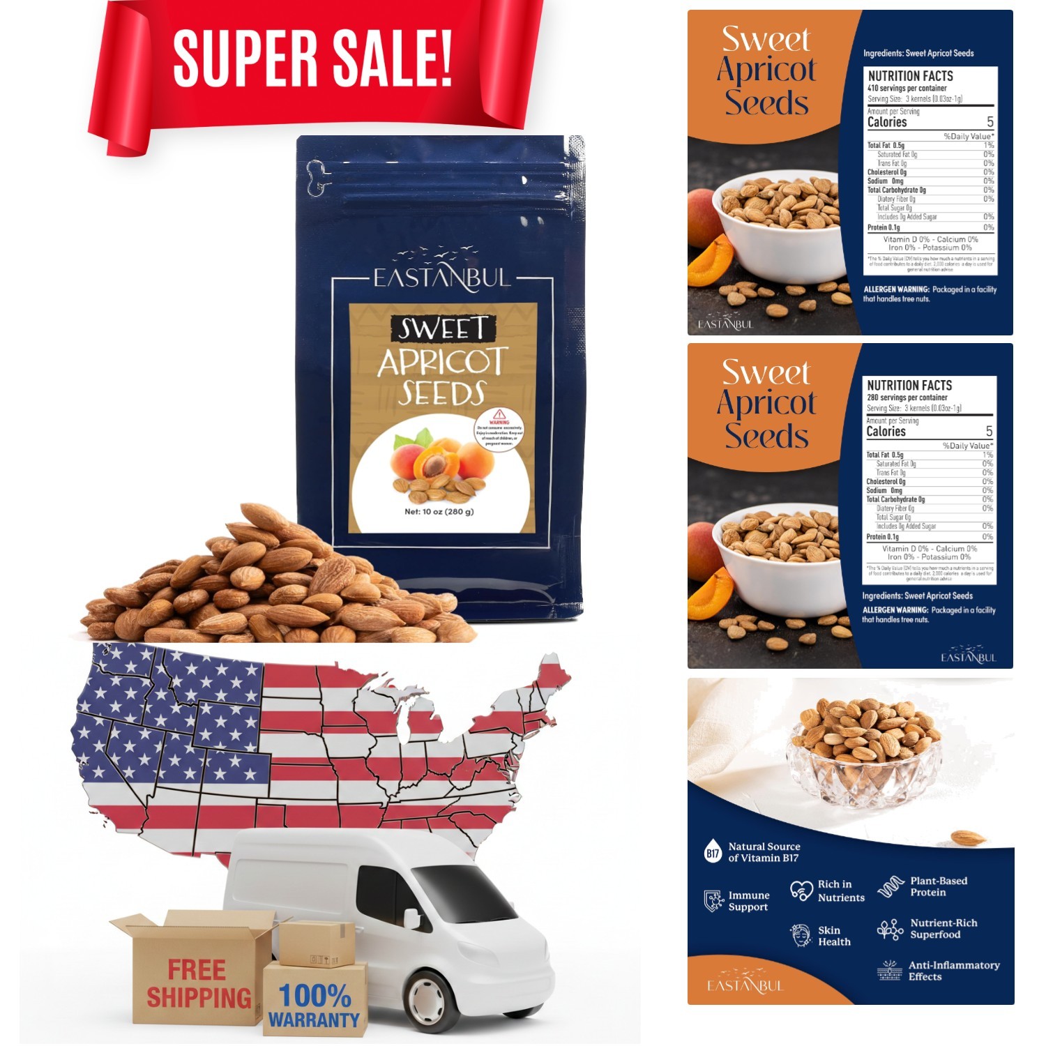 Gluten-Free Sweet Apricot Kernels 10oz – Almondy Taste, Resealable Package
