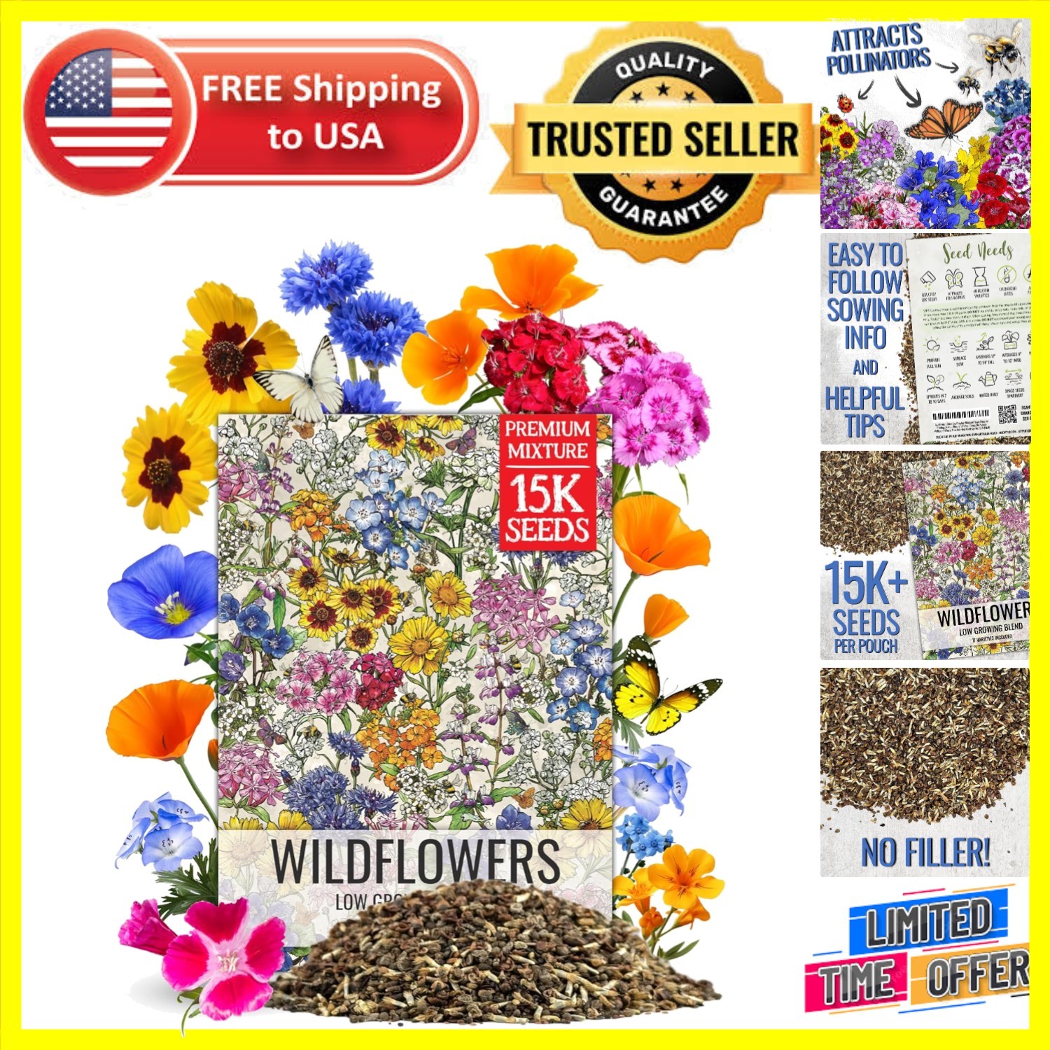 1 Ounce Wildflower Seeds in Resealable Package – 17 Varieties for Vibrant Blooms