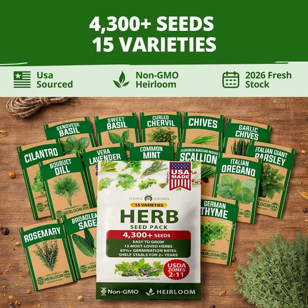 Complete Herb Garden Kit – 10/15 Heirloom Seeds for Home & Hydroponic Growth