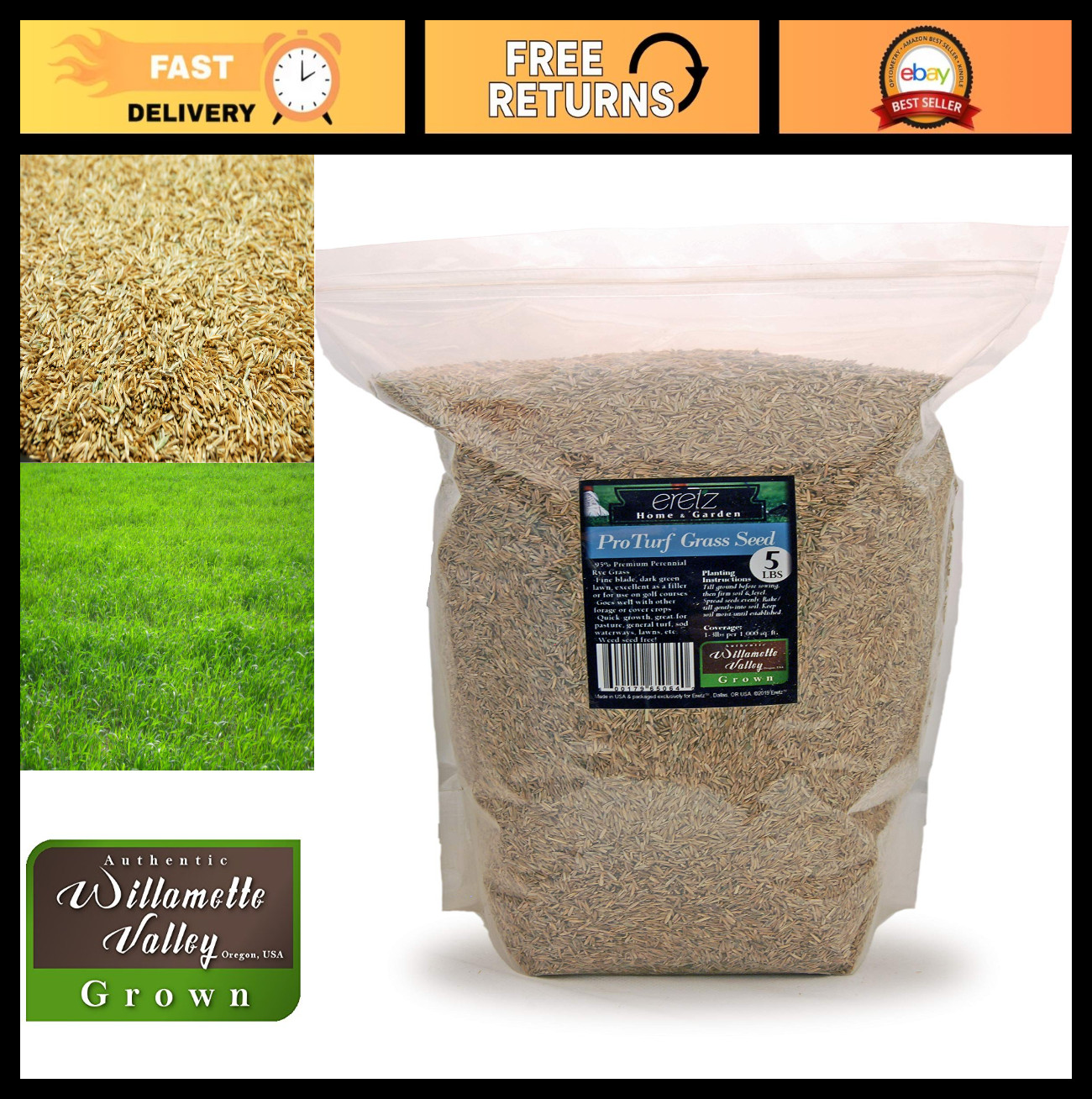 Premium Perennial Ryegrass Lawn Seed – Fine Texture, 5lb, Oregon Grown, Choose S