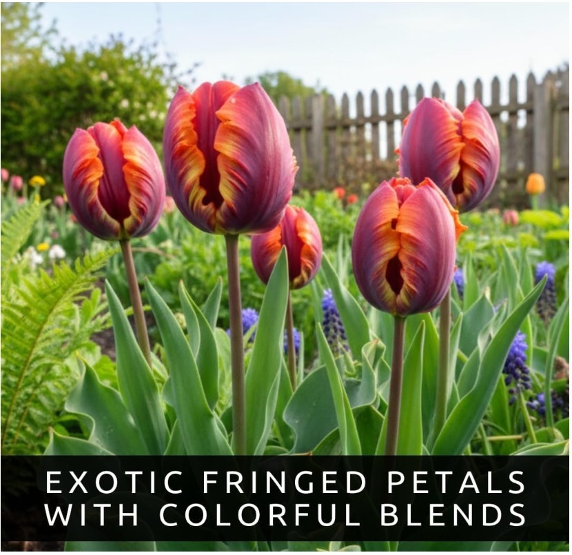 Rainbow Parrot Tulip Bulbs – Huge Multicolor Flowers – 15-20″ Tall (10 Bulbs)