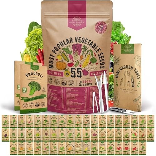 55 Vegetable Seeds Variety Pack – 35,600+ Non-GMO Heirloom Seeds for Home Garden