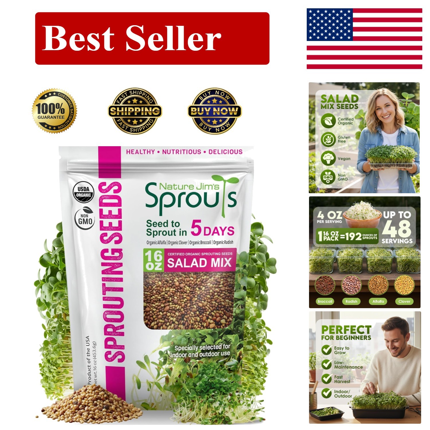 Nature Jims Sprouts Organic Salad Mix – Non-GMO Microgreen Seeds for Growing ?