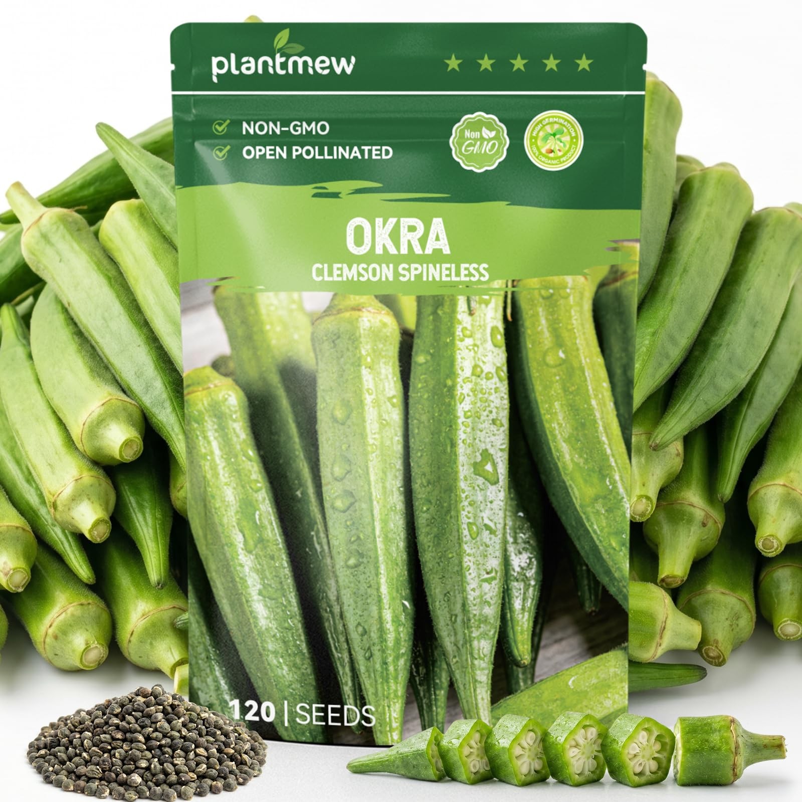 Okra Seeds Clemson Spineless 120 Heirloom Vegetable Garden Planting Heat Toleran