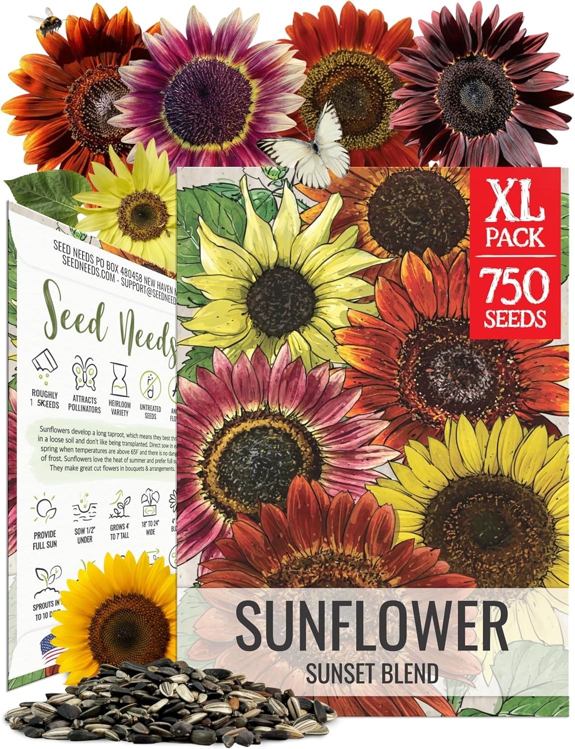 Sunflower Seeds to Plant Sunset Blend 7 Varieties Mix | 750+ Seeds Helianthus…