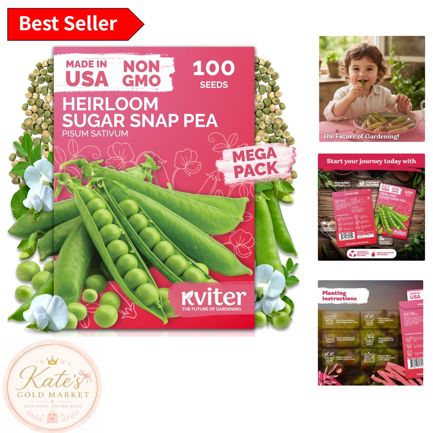 Early Harvest Sugar Snap Peas – 100 Seeds, Drought Tolerant & Low Maintenance
