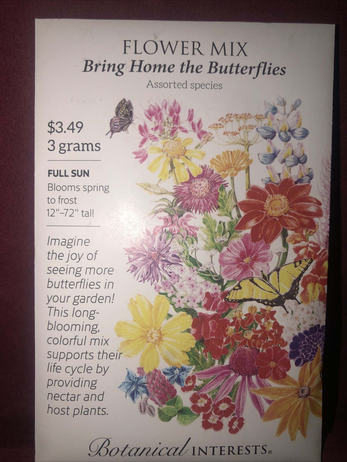 Flower Mix Bring Home The Butterflies Seeds Botanical Interests Exp. 12/2024