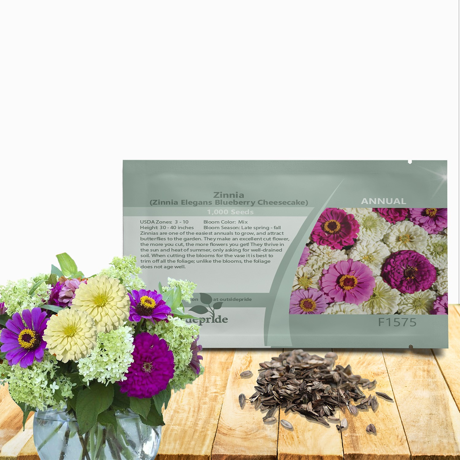 1000 Seeds Zinnia Elegans Blueberry Cheesecake Flower Seed Mix