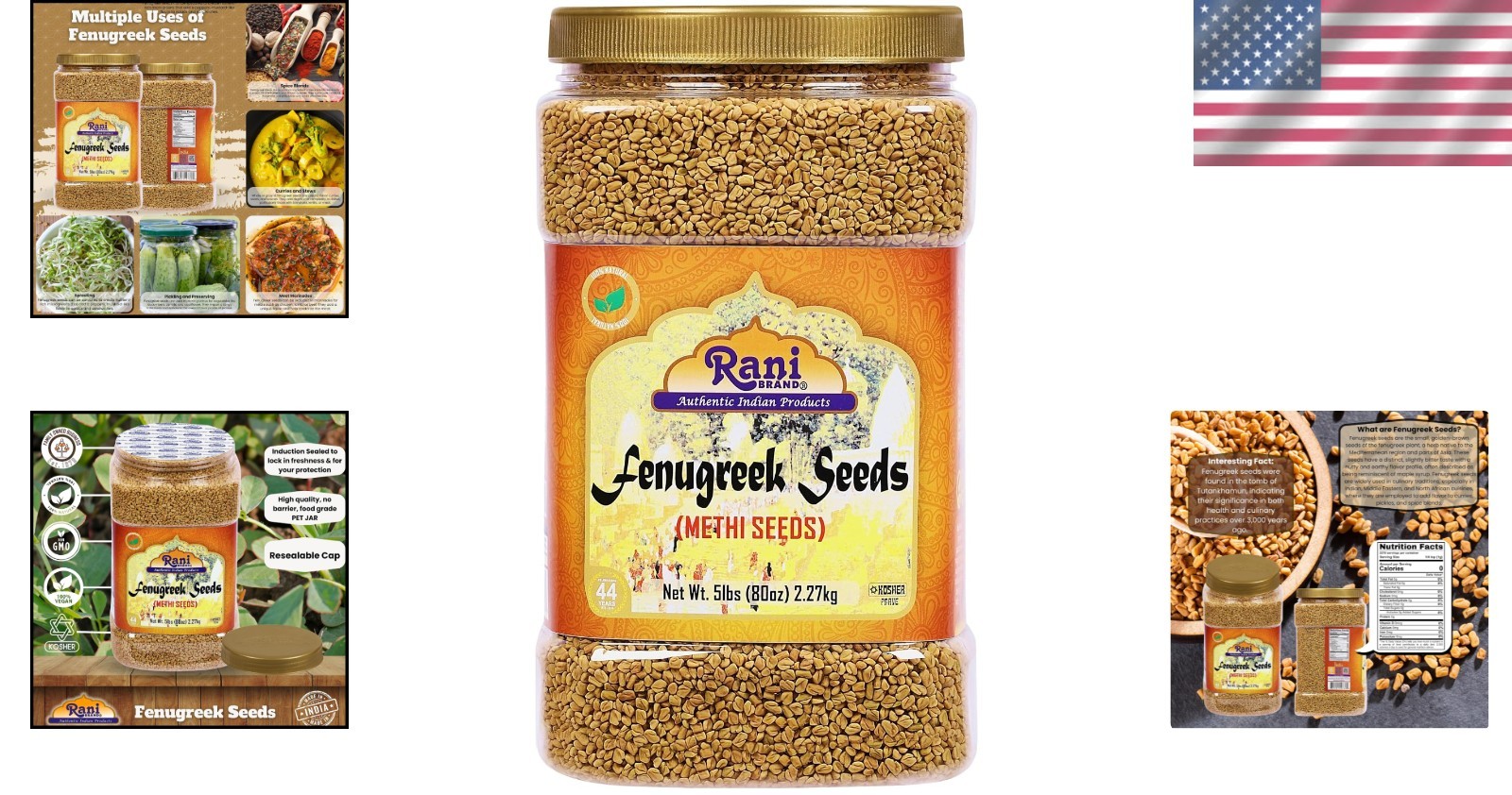 Rani Fenugreek Methi Seeds Whole 80oz Bulk Jar